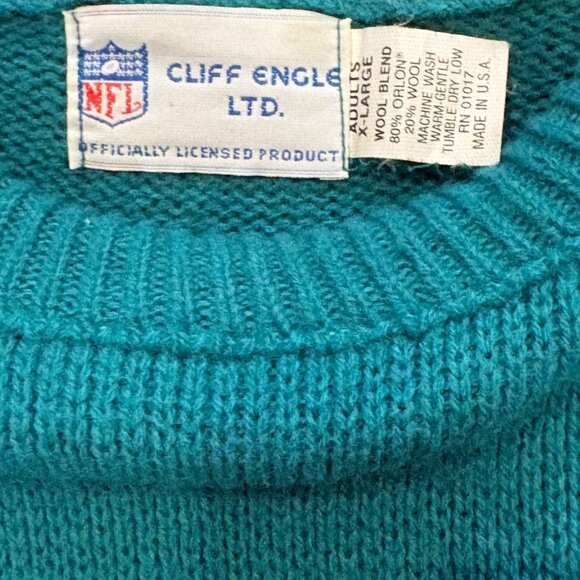 Vintage 80's Miami Dolphins NFL Cliff Engle Sweater Don Shula Teal Blue Men's XL - Picture 6 of 7